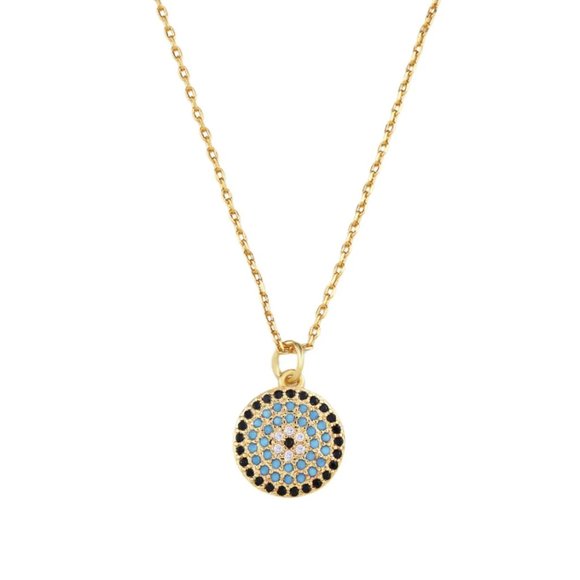 Evil Eye .925 Sterling Silver Gold Tone Round Necklace Chain Pendant w/ Ext - Picture 1 of 4